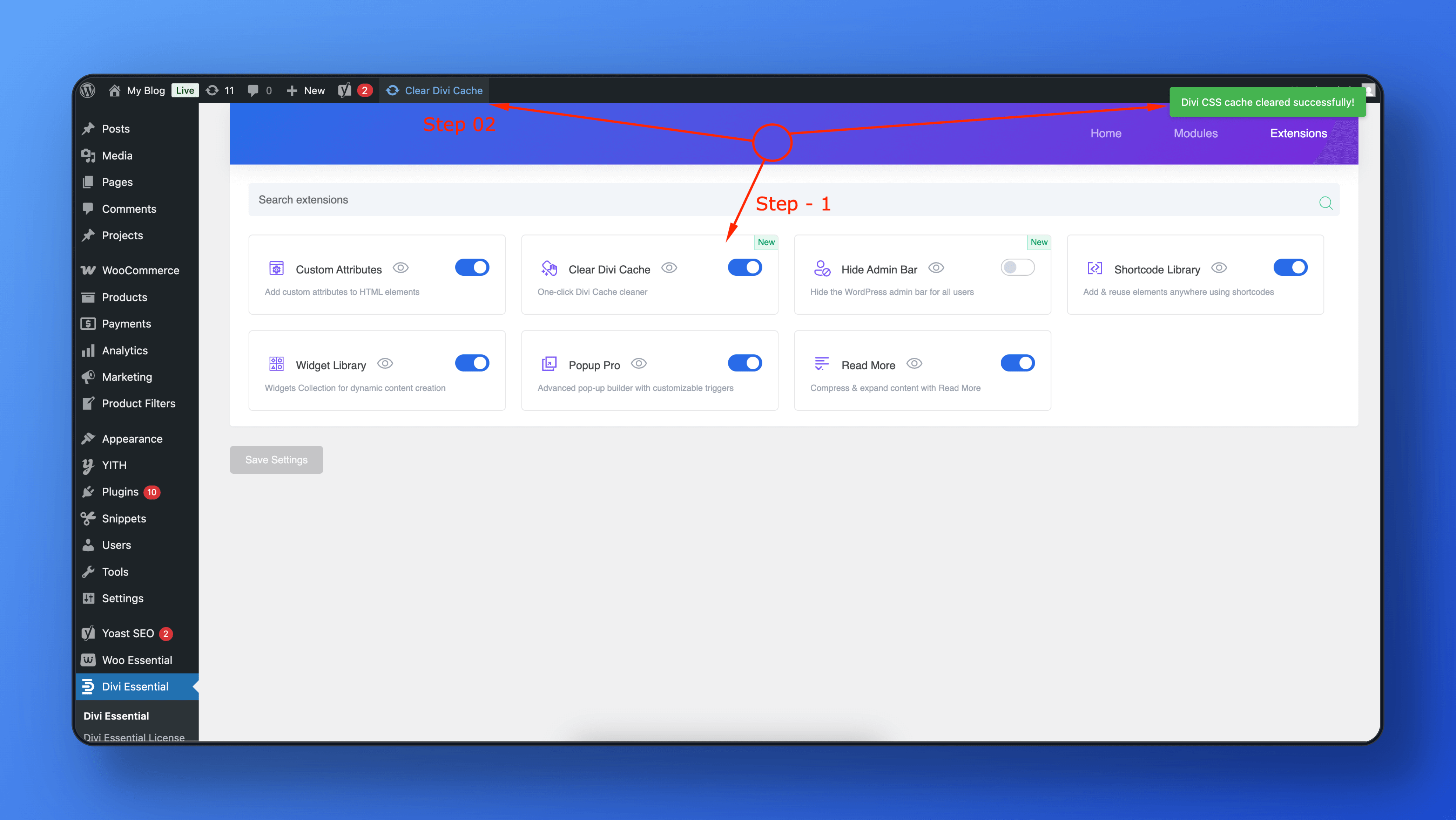 Divi Clear Cache