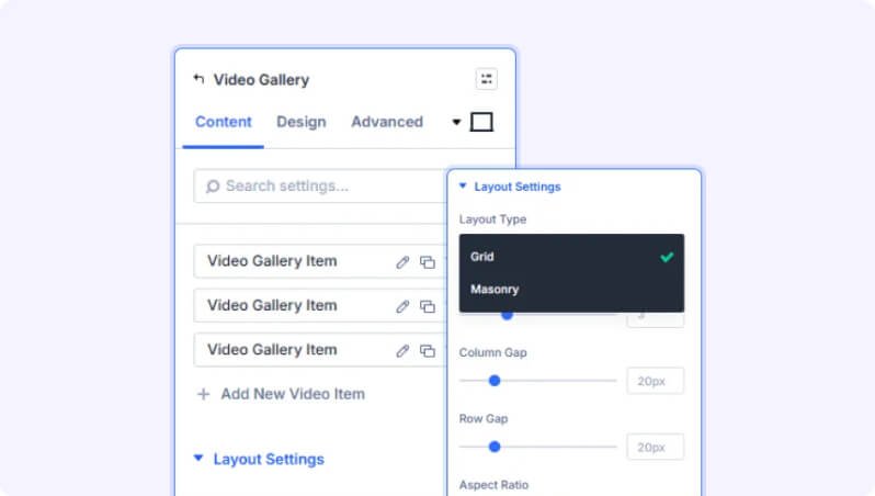 Video Gallery - content - layout Video Gallery